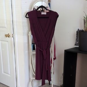 Philosophy Red Wrap Midi Dress Tie Front Plunge